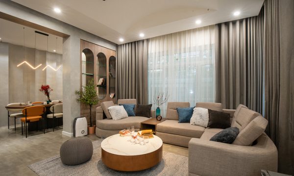High-grade furniture is arranged orderly among space creating a pleasant feeling for viewers.