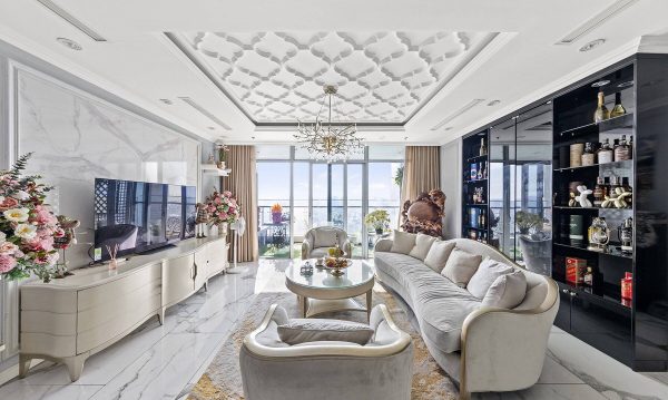 An overwhelmed living room in neoclassical style