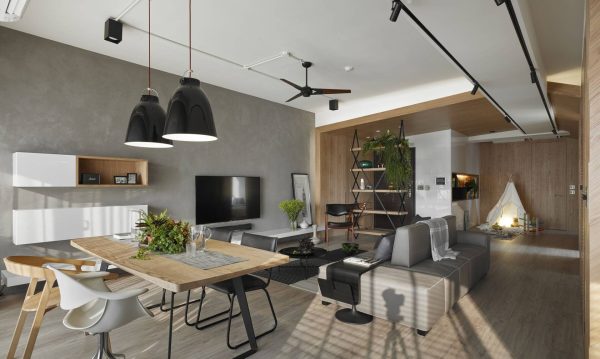 The apartment has a youthful and modern design including many common living areas such as kitchen, dining room, living room, working room and play area for children.