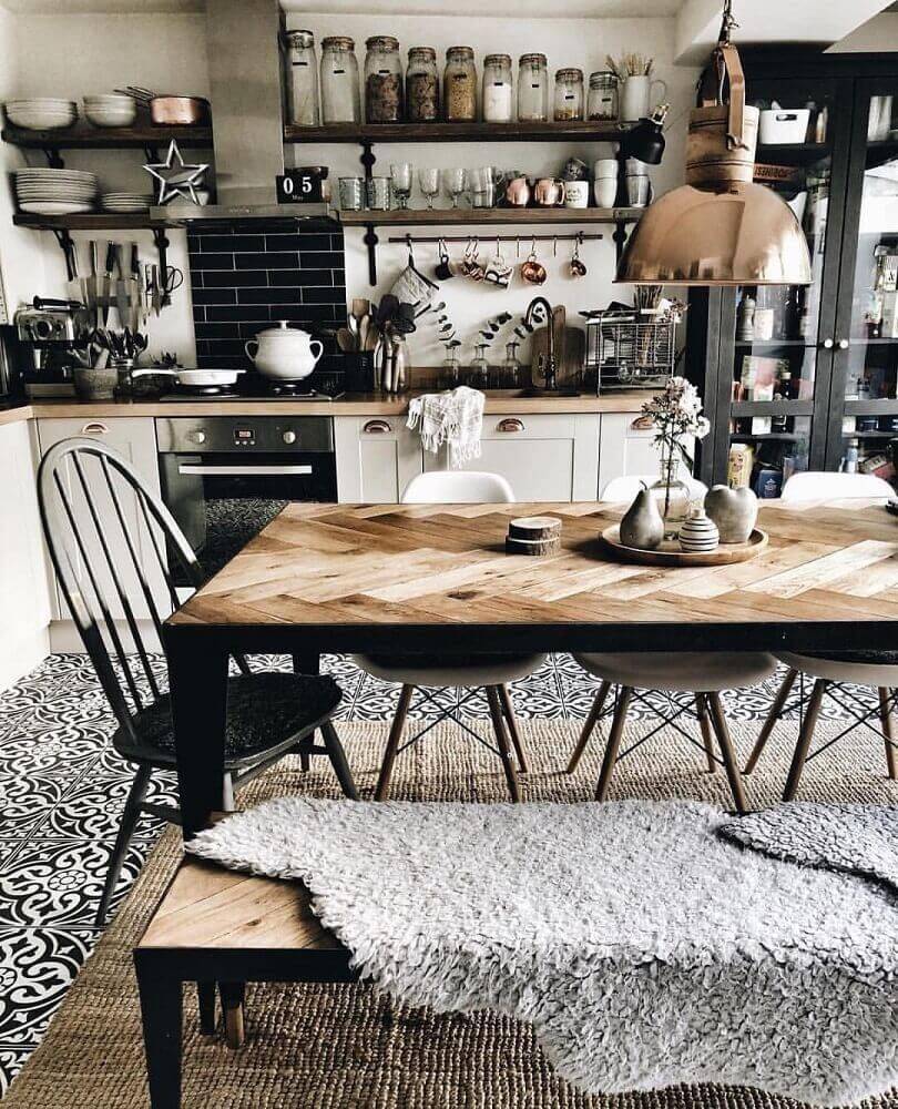Bronze, wood color, fur carpets and textures make industrial house structures with monotonous black-white tones less tedious and colder.