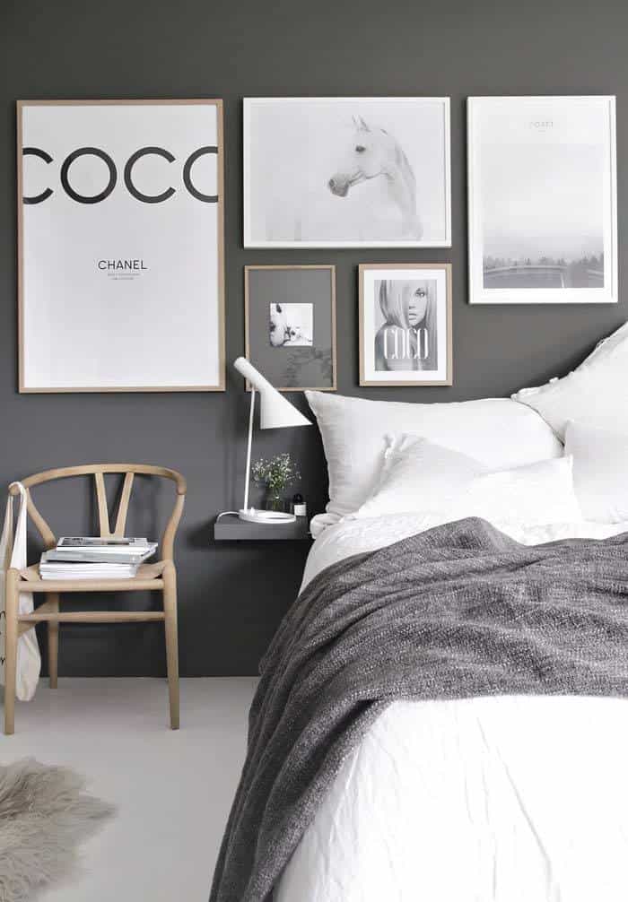 Elegant bedroom with gray color scheme.
