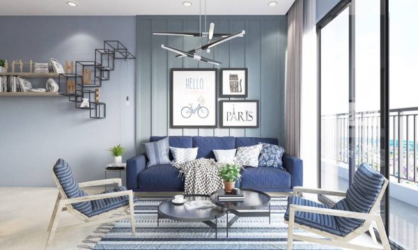 Colors of the sea appear in the living room for a cooler feeling.