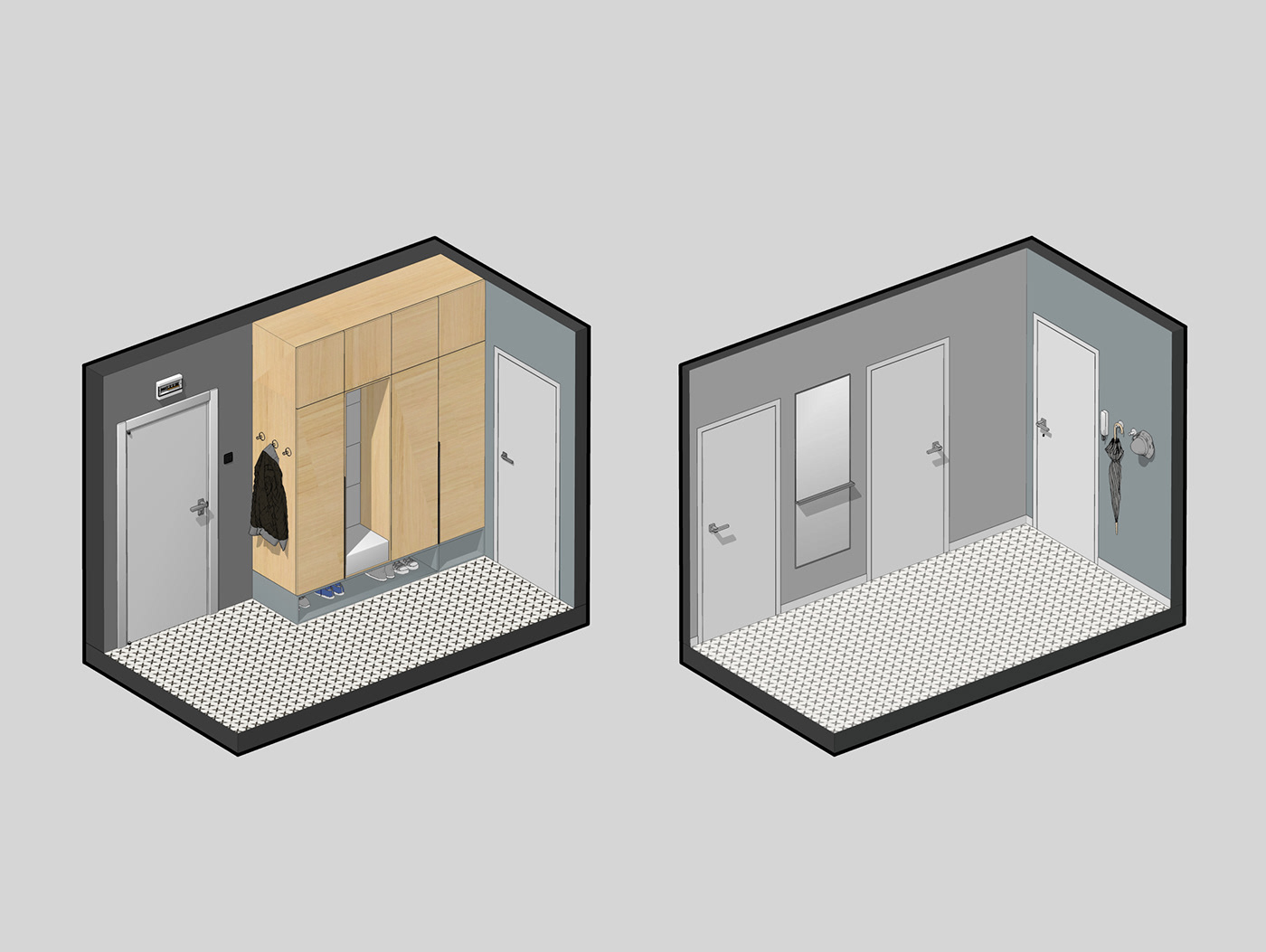 Aerial view of the apartment's entrance area.