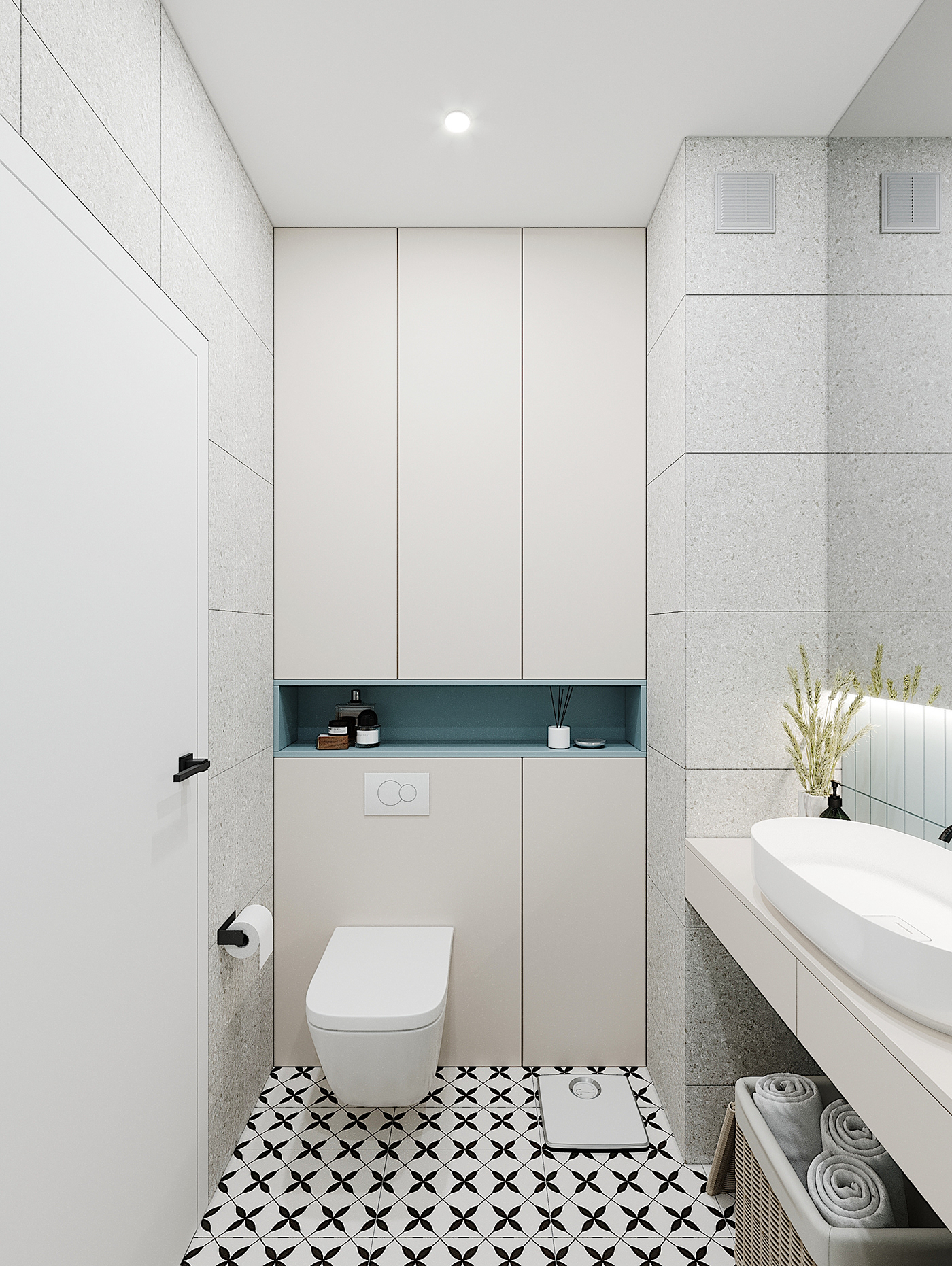 For easy storage of bathroom items, built-in drawers are preferred. Wall-hung toilets are designed to eliminate tub corners, reducing plaque on the floor.