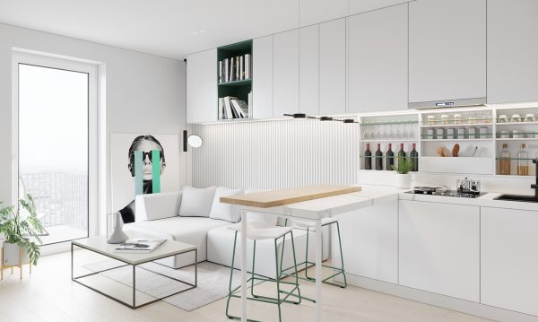 Green is a focal point that exudes the house's intense vitality. A green chair combined with an abstract art painting will be an extremely rich and impressive highlight in a space with a dominant white tone.