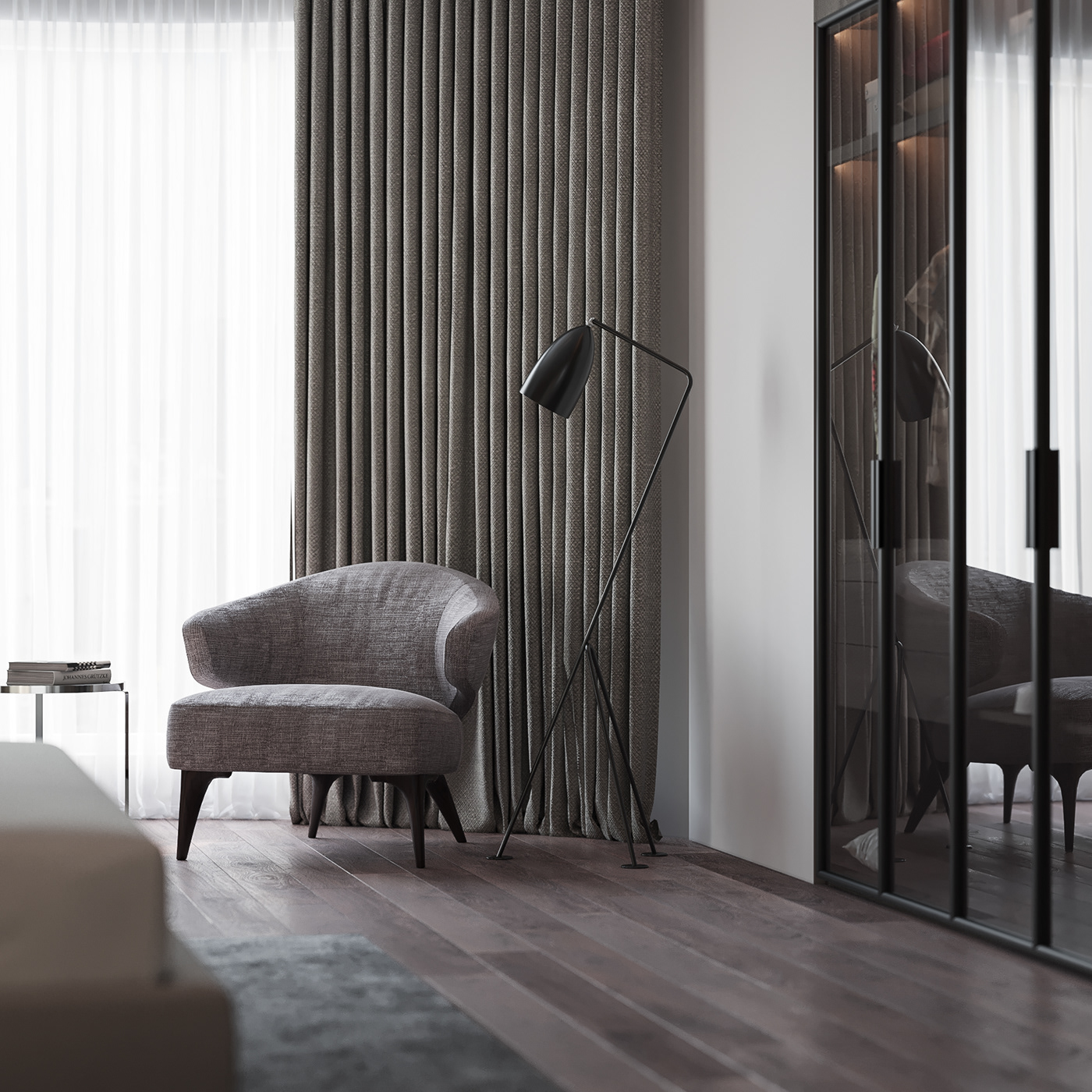 A single-digit sofa for reading in the bedroom exudes elegance, convenience, and comfort.