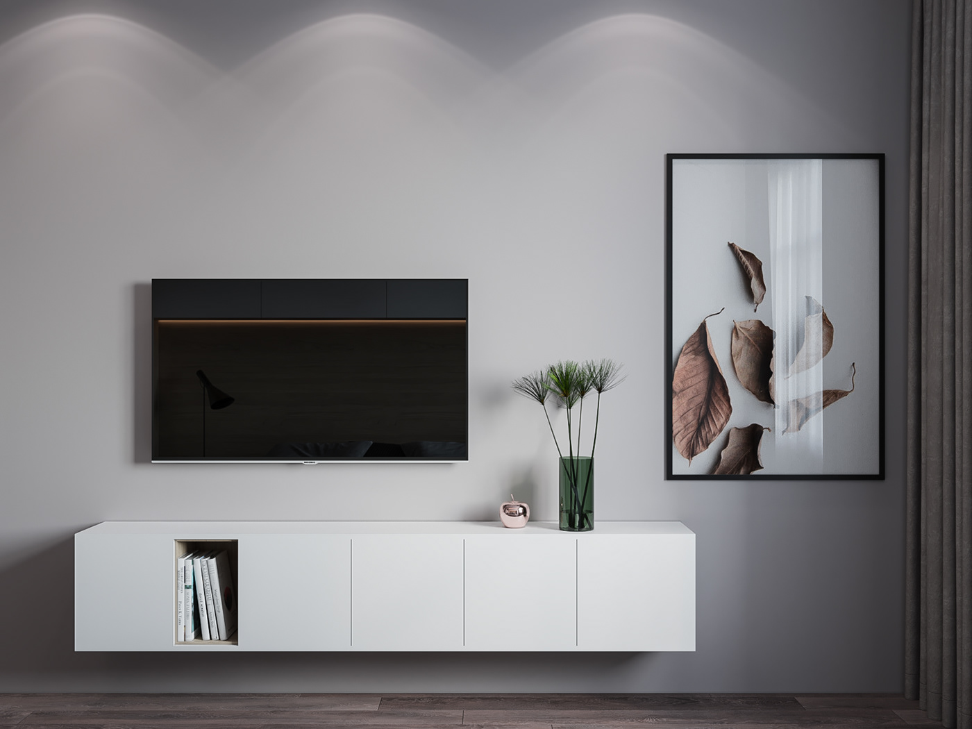 The artistic and appealing "Leaf Painting" mirrored wall painting elevates the bedroom.