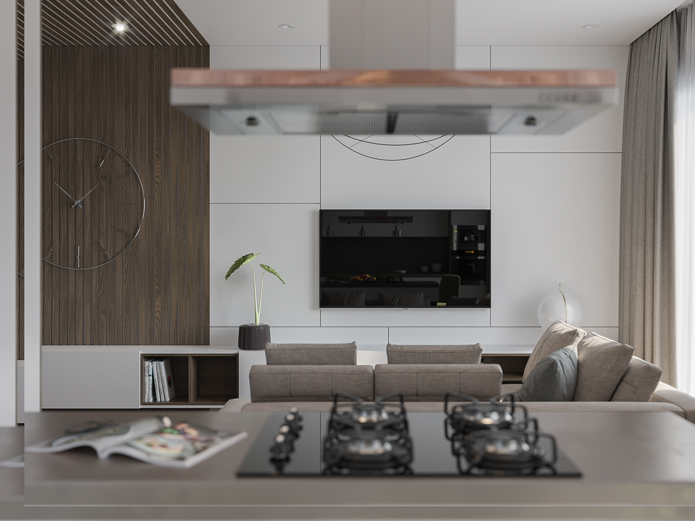 The art wall clock updates and enlivens the space while also demonstrating the sophistication of the home's owner.