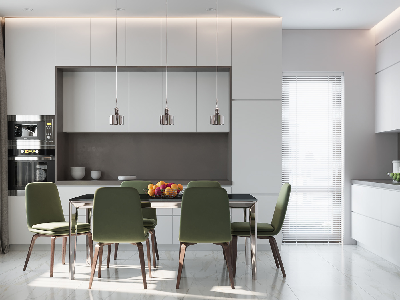 The family chose the rectangular 6-seater dining table set because it takes up little space. This table model is suitable for both simple and modern home decoration styles, adding a luxurious touch to the space.