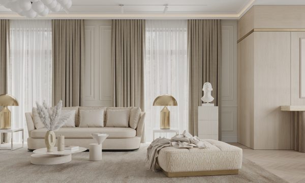 The unique coffee table seems to be blended in the overall white of the living room.