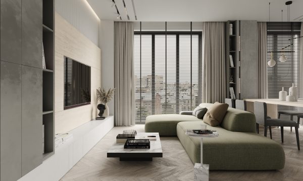 The living room is also a place that receives a lot of natural light through transparent windows.