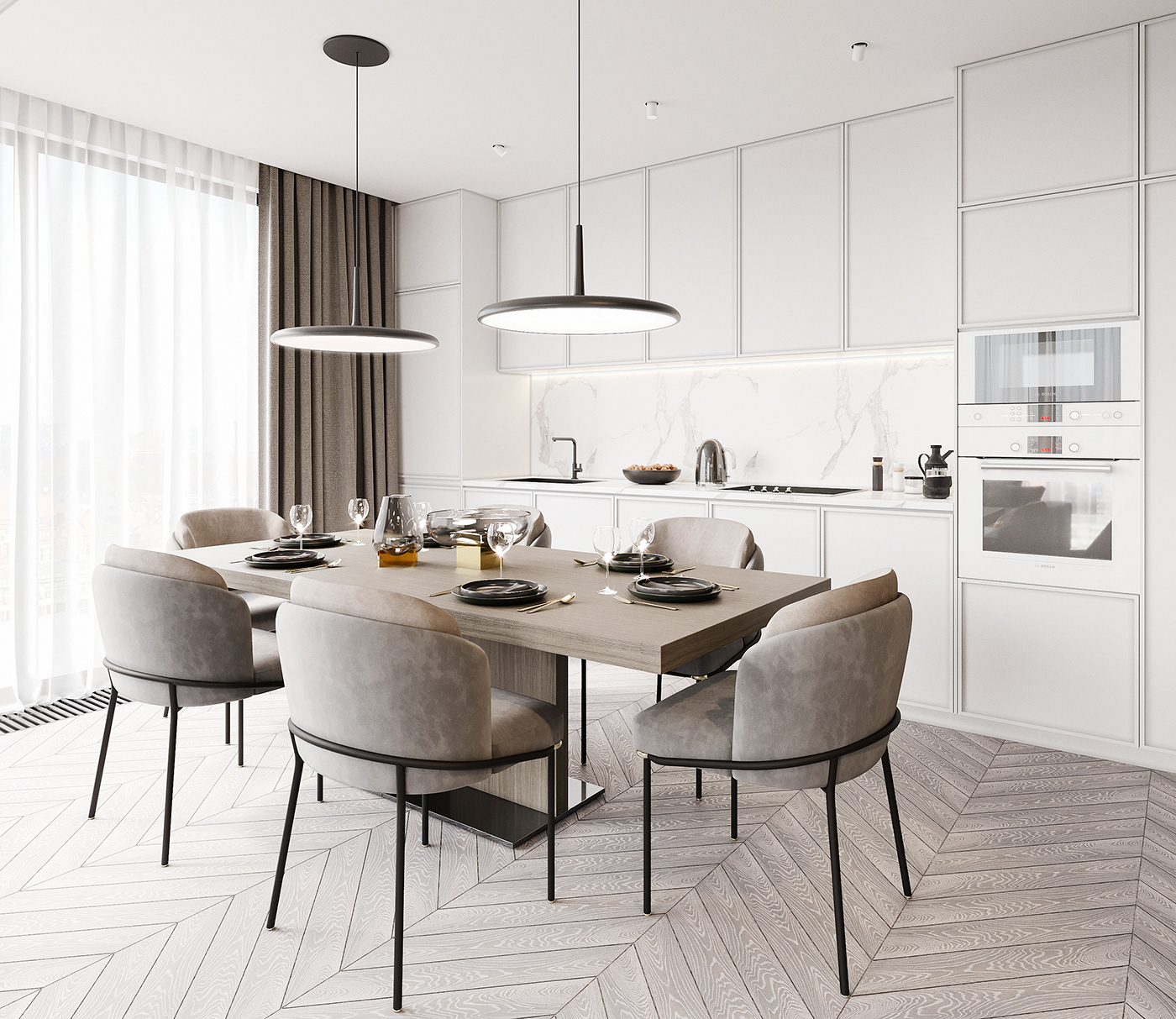 The kitchen is designed simply with the main color being white, giving it a clean and tidy appearance.