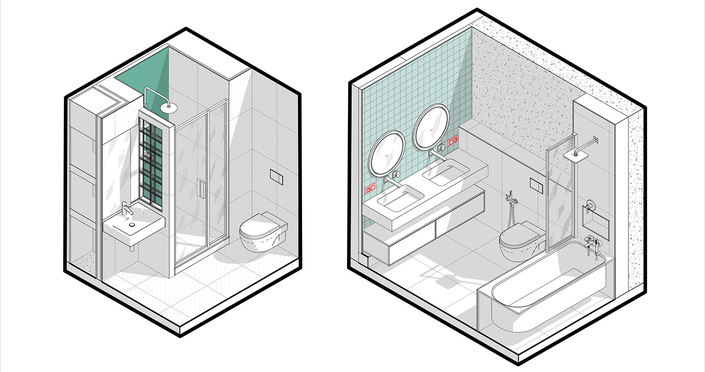 The 3D perspective of the bathroom