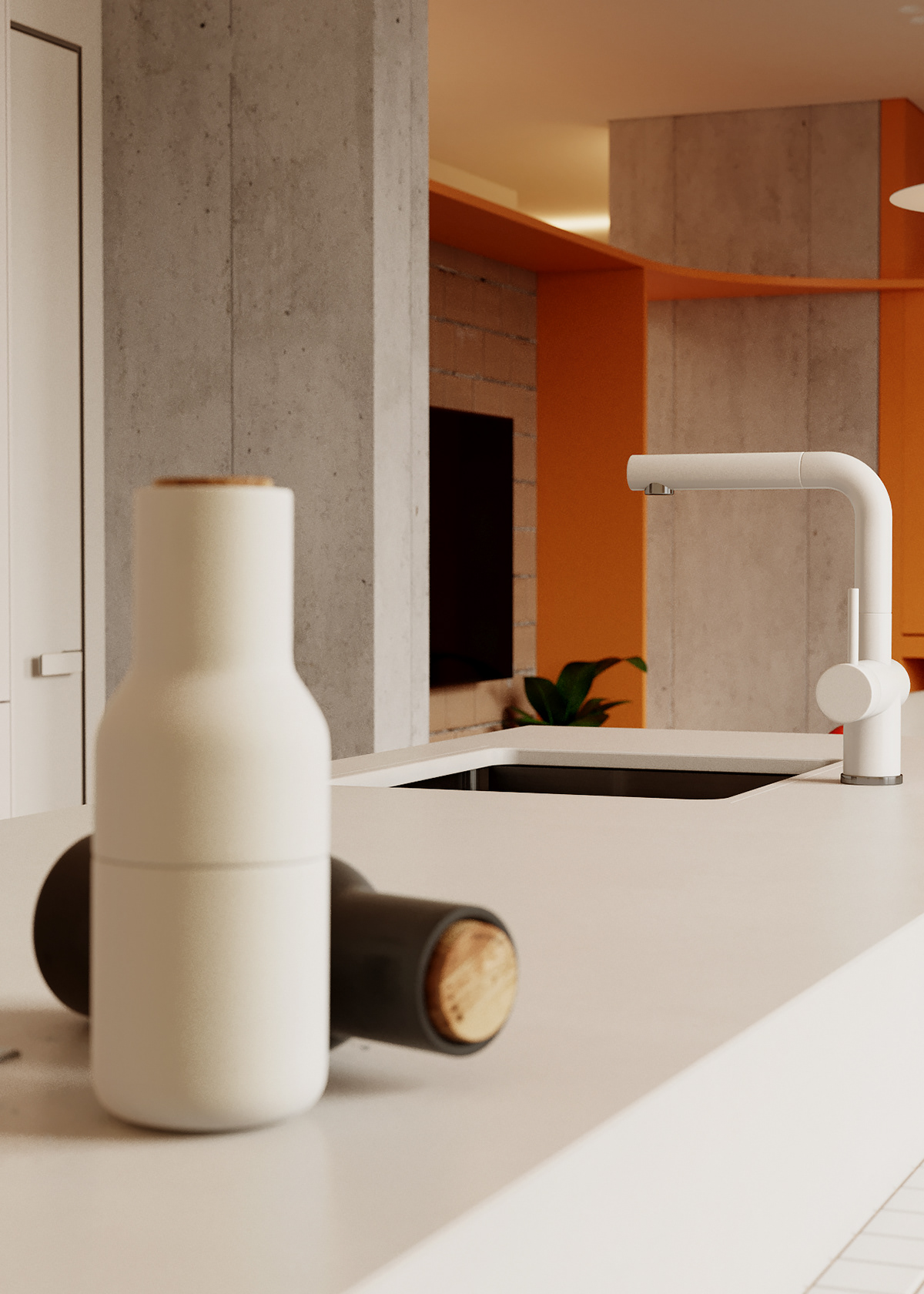 A sink with a delicate design complements the color scheme of the entire zone.