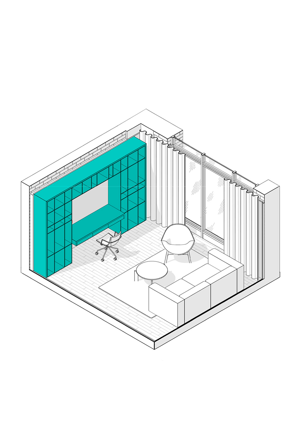 3D perspective of guest room