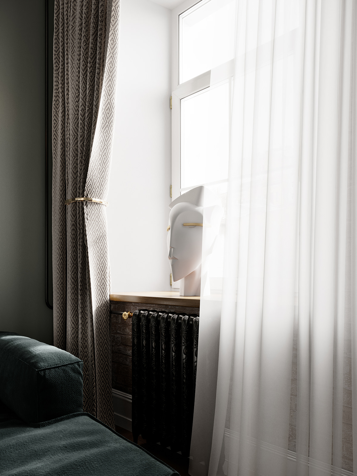 Curtains in gentle colors and high-quality materials that allow natural light to pass through easily, bringing light and positive energy.
