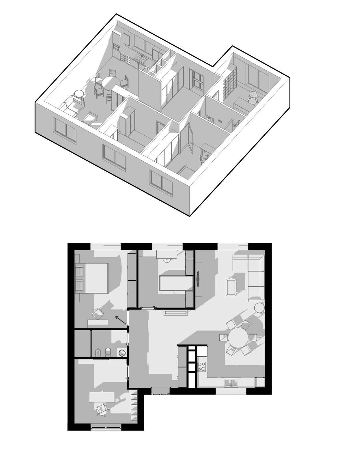 The 3D layout of a luxury apartment