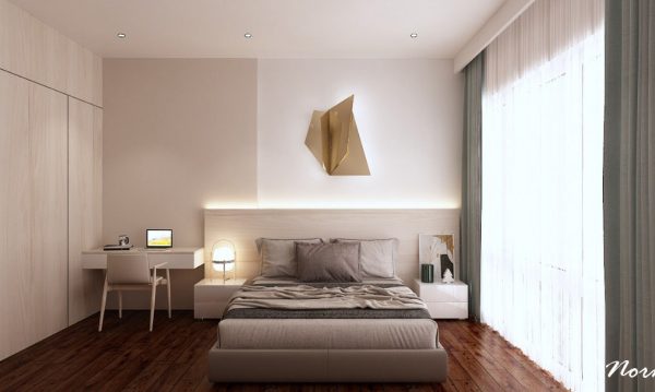 When the light from the window combines with color accents in corners, furniture appears to float in this space. It's simple yet effective layout provides essential amenities while removing unnecessary clutters.
