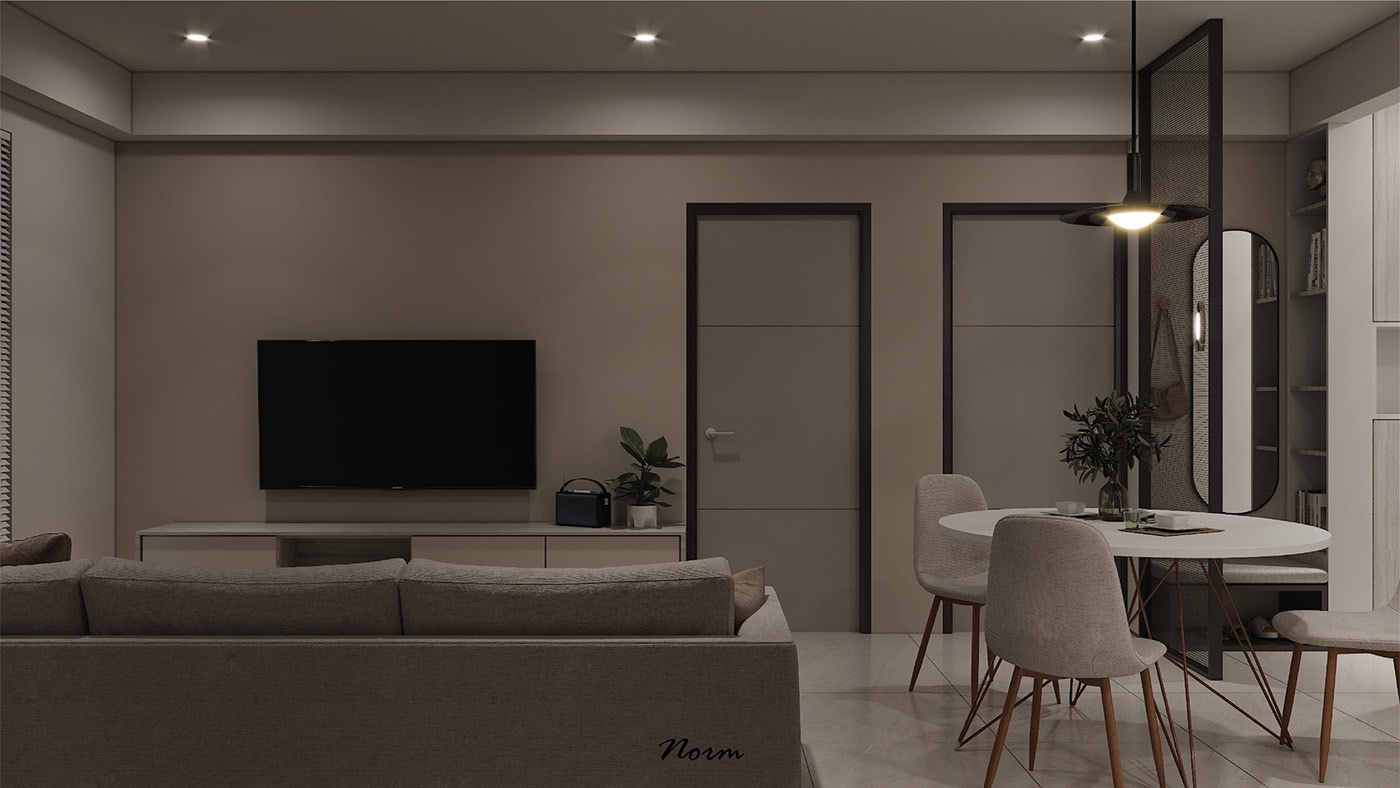 Furniture reduces complexity and fussiness by arranging only the necessary items on simple shelves such as a sofa or television.