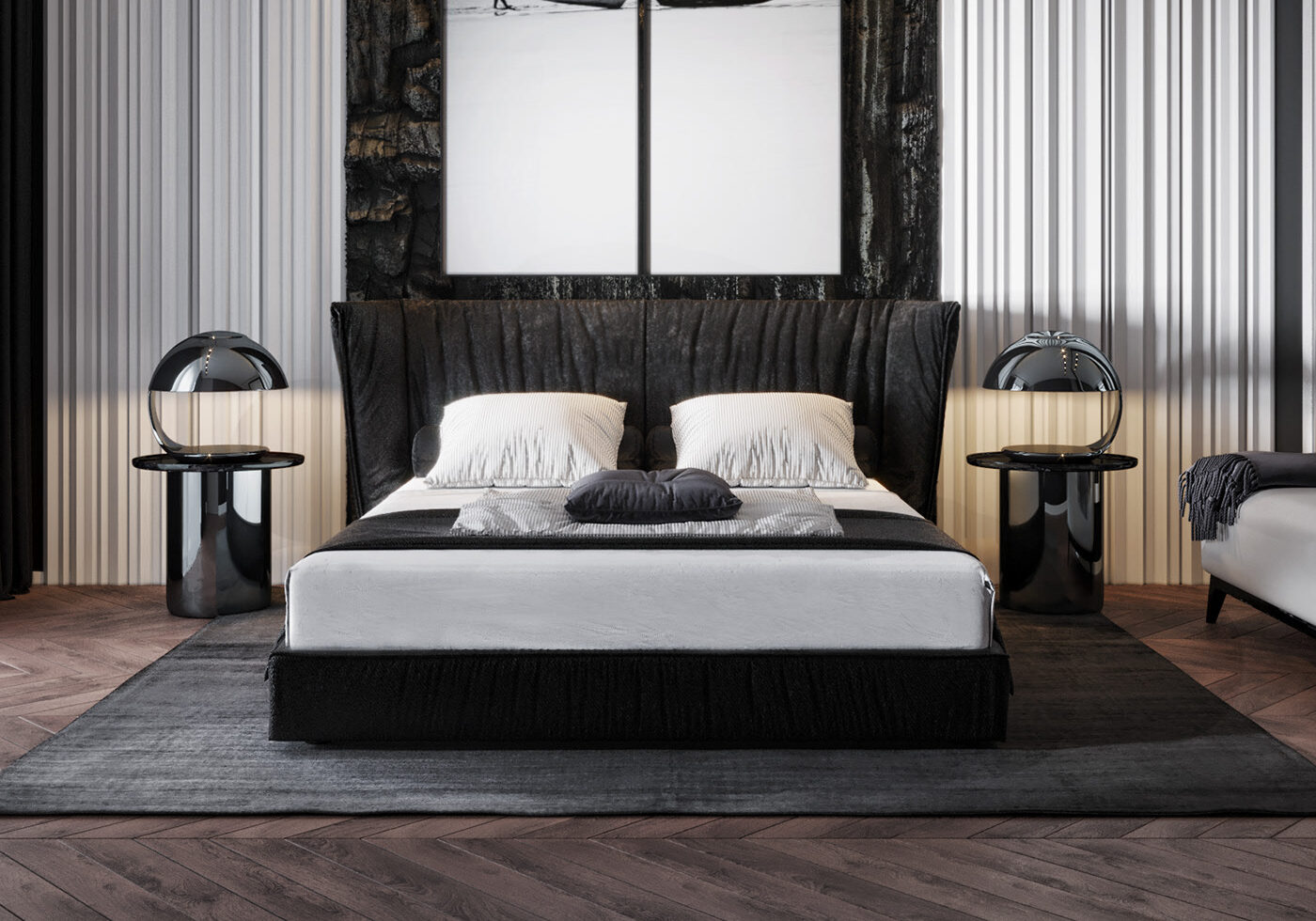 This space brings a feeling of a deluxe work of art with intricate and harmonious lines.
