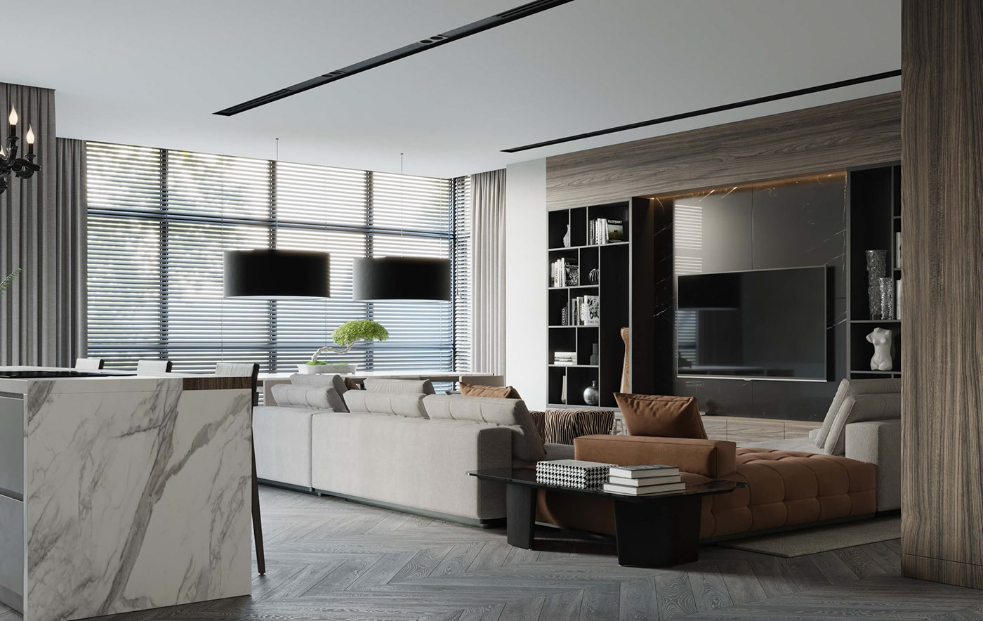 Even without the use of overt color tones, the space is luxurious and captivating.