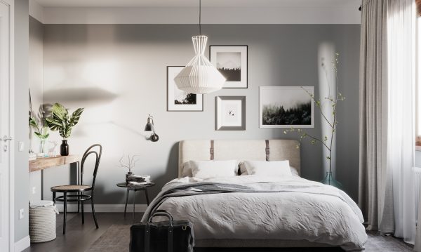 This room's soft colors and details create a relaxing atmosphere.