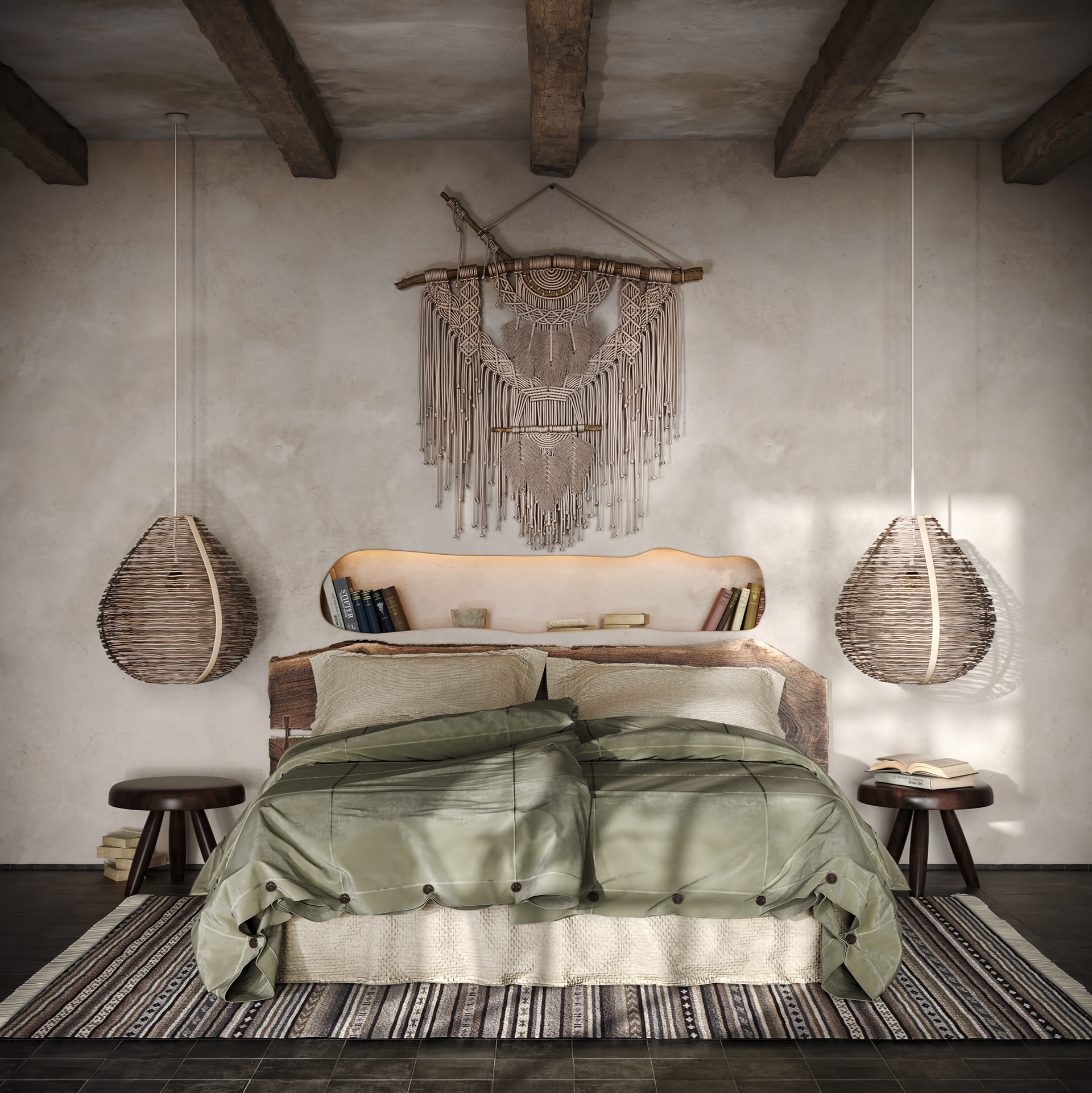 The wild and delicate features of this bedroom combine very nicely, giving the impression that it is an upgraded version of the cave of the ancient primitive people.