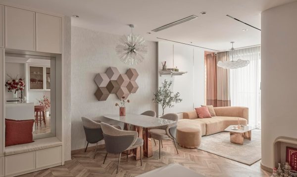 The space is light and airy from bright colors infusing every corner of this apartment following a spring vibe.