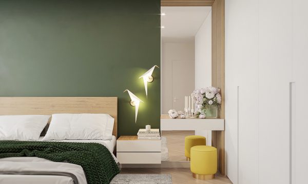 Glass panels give the room depth and dimension.