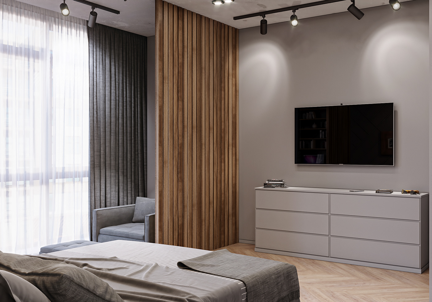 The LED system installed throughout the room and natural light from a large window ensure that the illumination for daily activities is always available.